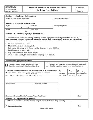 USCG Merchant Marine Certification of Fitness