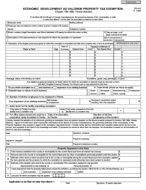 Florida Economic Development Ad Valorem Property Tax Exemption Form DR-418