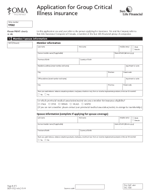 Application for Group Critical Illness Insurance