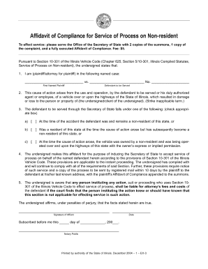 Affidavit of Compliance for Service of Process on Non-resident