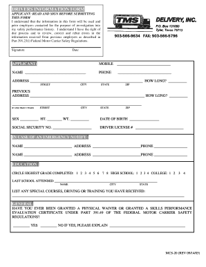 Driver Information Form