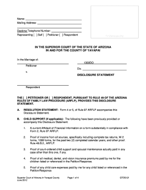 Arizona Disclosure Statement for Divorce