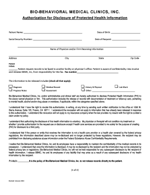 Authorization for Disclosure of Protected Health Information