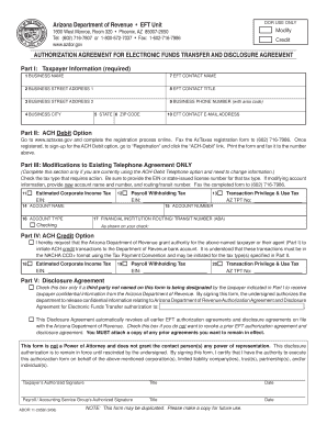 Arizona EFT Authorization Agreement