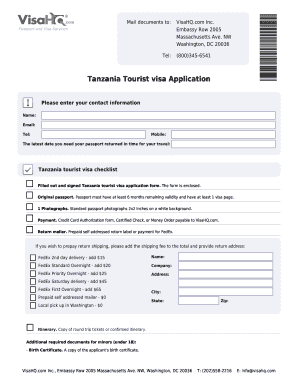 Tanzania Tourist Visa Application Form