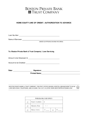 Home Equity Line of Credit Authorization to Advance
