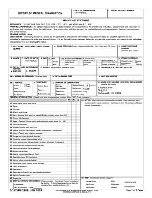 US Military Medical Examination Form