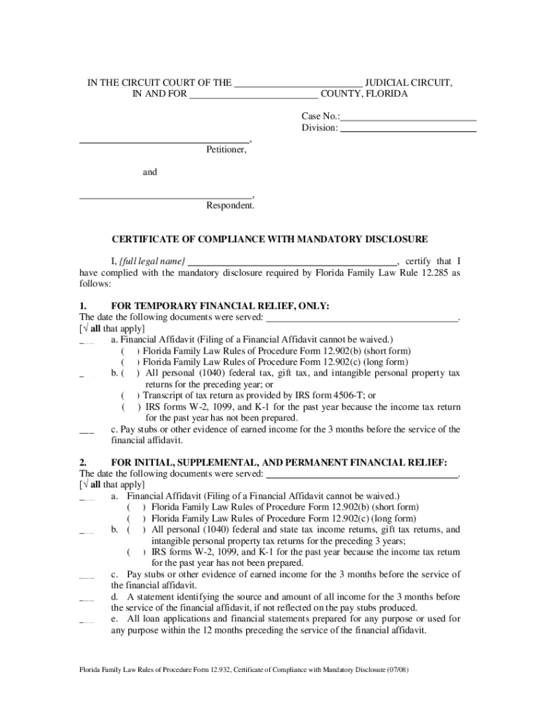 certificate of compliance with mandatory disclosure Preview on Page 1