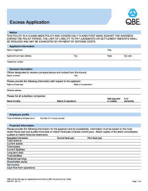 Excess Liability Insurance Application