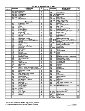 BCA's Scrip Order Form