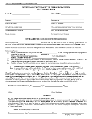 Affidavit for Summons of Dispossessory