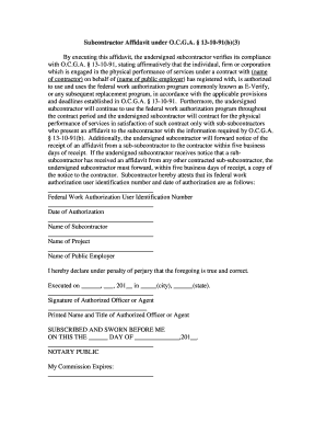 Subcontractor Affidavit under O.C.G.A. § 13-10-91(b)(3)