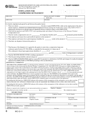 Missouri Workers' Compensation Stipulation for Compromise Settlement