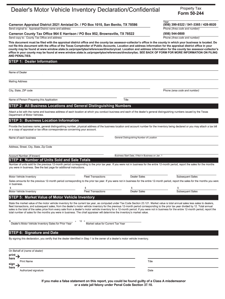 Fillable Online cameroncad Dealer's Motor Vehicle Inventory
