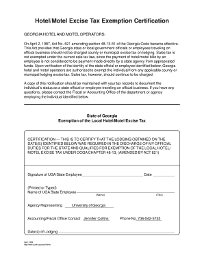 Georgia Hotel Motel Excise Tax Exemption Certification