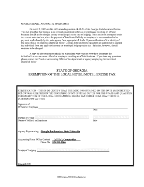 Georgia Hotel Motel Tax Exemption Certification