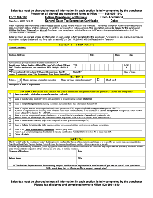 Indiana General Sales Tax Exemption Certificate