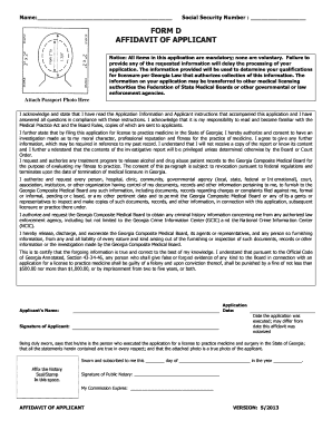 Georgia Medical License Application Affidavit