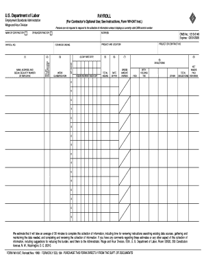 US Department of Labor Payroll Form WH-347