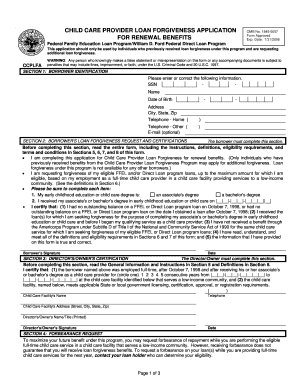 Child Care Provider Loan Forgiveness Application