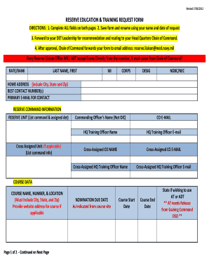 Navy Reserve Education Training Request Form