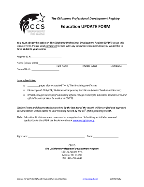 Oklahoma Professional Development Registry Update Form