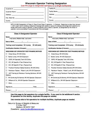Wisconsin Operator Training Designation Form
