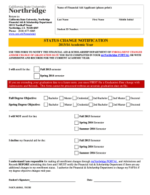 California State University Financial Aid Status Change Form