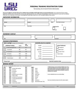 Personal Training Registration Form