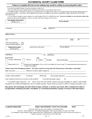Accidental Injury Claim Form