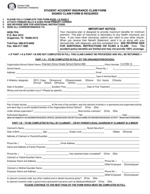 Student Accident Insurance Claim Form