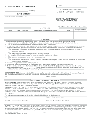Certificate of Relief Petition
