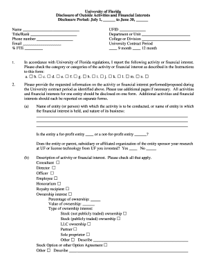 University of Florida Disclosure of Outside Activities and Financial Interests Form