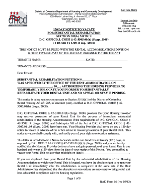 DC 120-Day Notice to Vacate for Substantial Rehabilitation