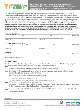 California Board of Psychology Supervision Agreement