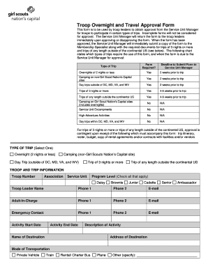 Girl Scouts Troop Overnight and Travel Approval Form