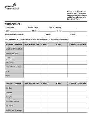 Girl Scouts Troop Inventory Form