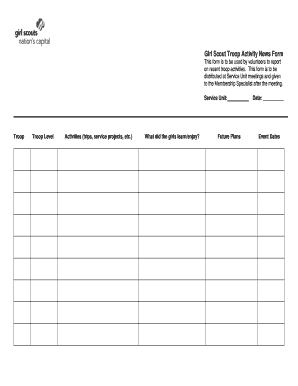 Girl Scout Troop Activity News Form