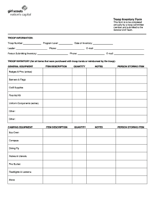 Girl Scouts Troop Inventory Form