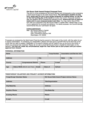 Girl Scout Gold Award Project Proposal Form - Girl Scout Council ... - gscnc