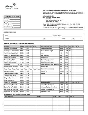 Girl Scout Shop Brownie Order Form