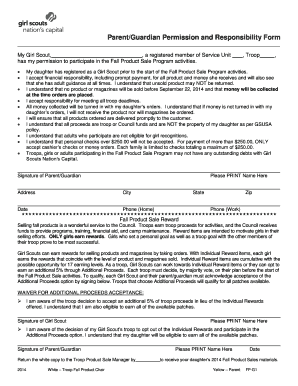 Girl Scout Fall Product Sale Permission Form