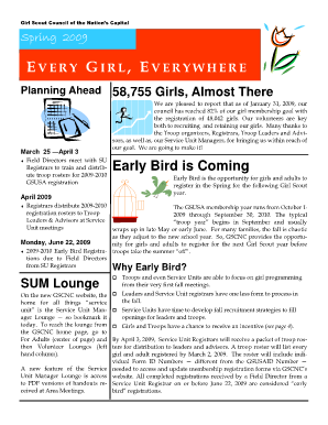 Girl Scout Early Bird Registration Form