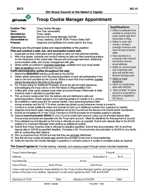 Girl Scout Troop Cookie Manager Appointment Form