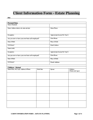 Client Information Form - Estate Planning