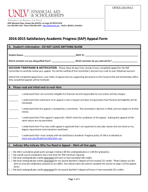 2014-2015 Satisfactory Academic Progress Appeal Form