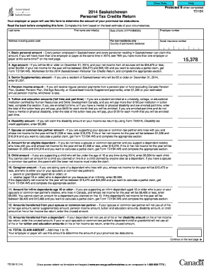 Saskatchewan TD1SK Personal Tax Credits Return