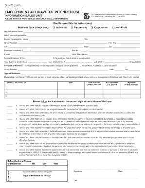 Pennsylvania Employment Affidavit of Intended Use