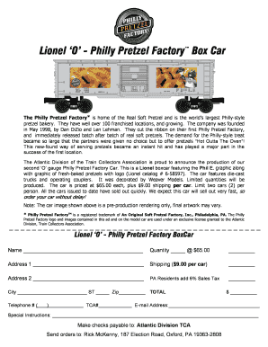 Philly Pretzel Factory BoxCar Order Form