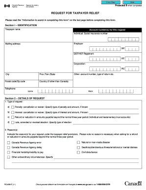 Canada Taxpayer Relief Request Form